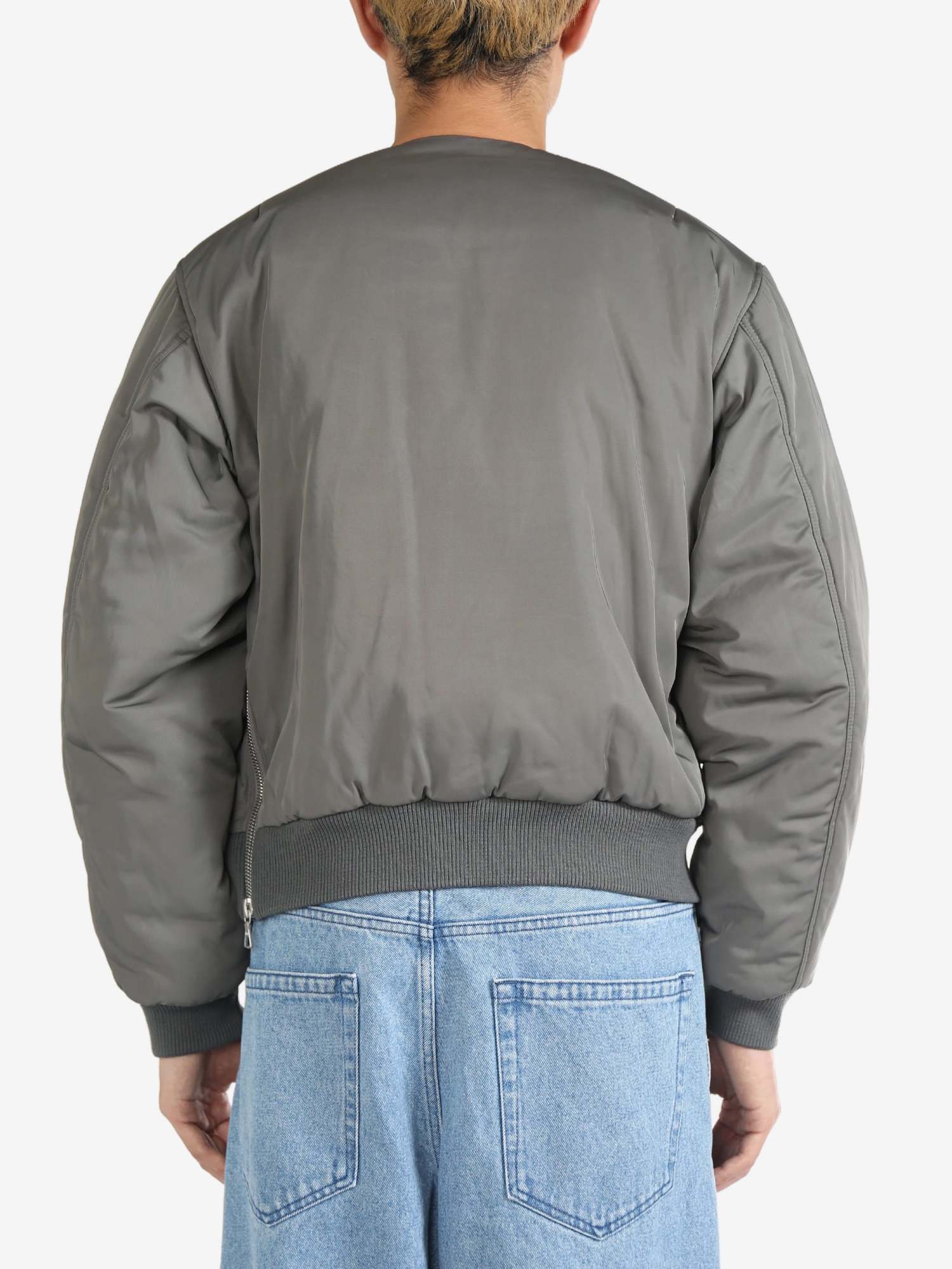 Dries Van Noten Gray Collarless Bomber Jacket In Gray