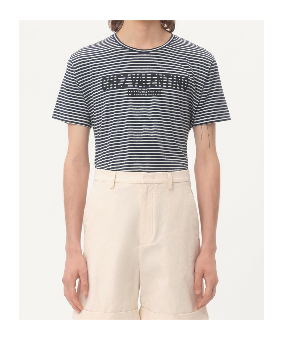 Valentino White Roundneck Striped T-shirt In Black