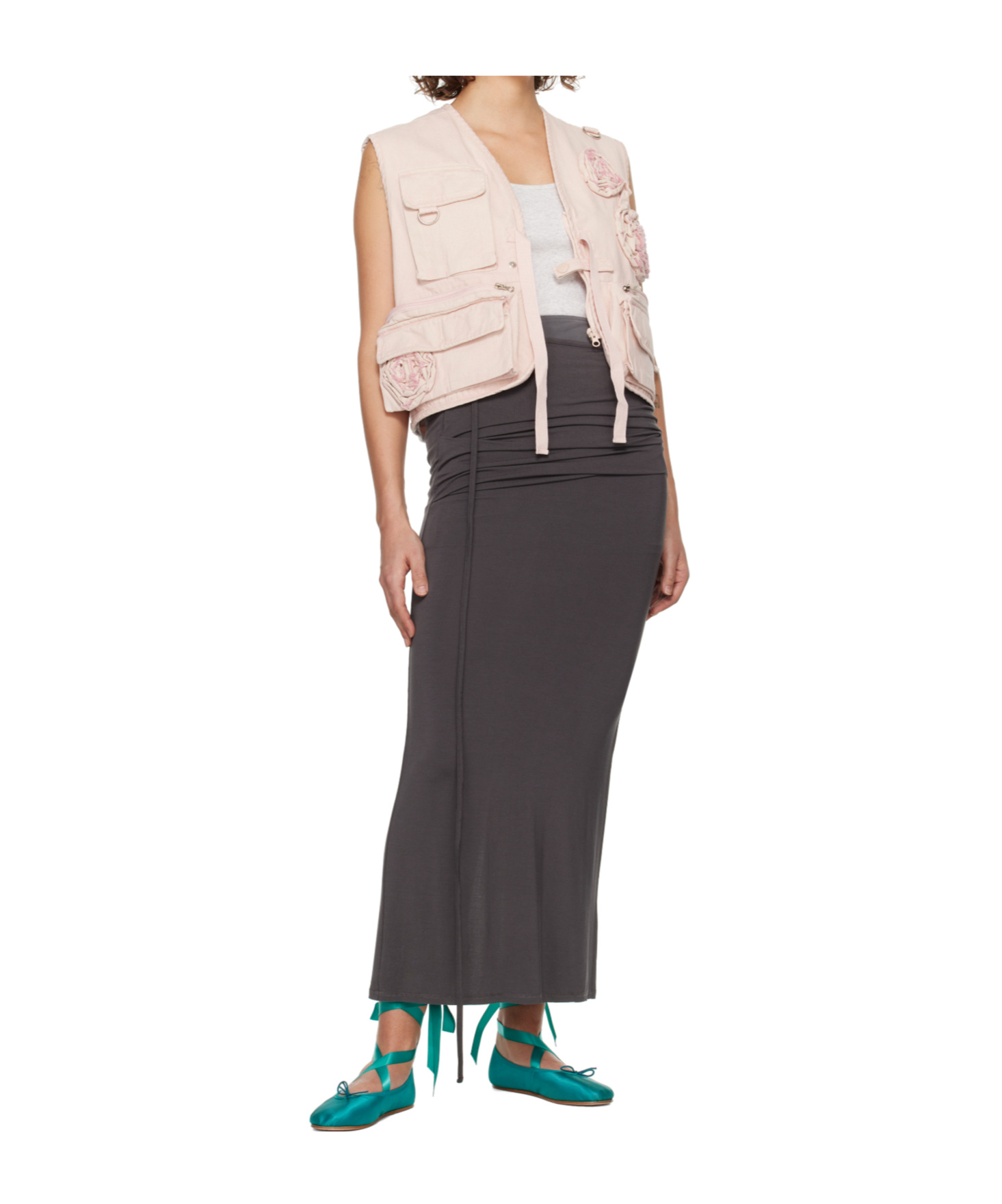Open Yy Applique Work Vest In Black