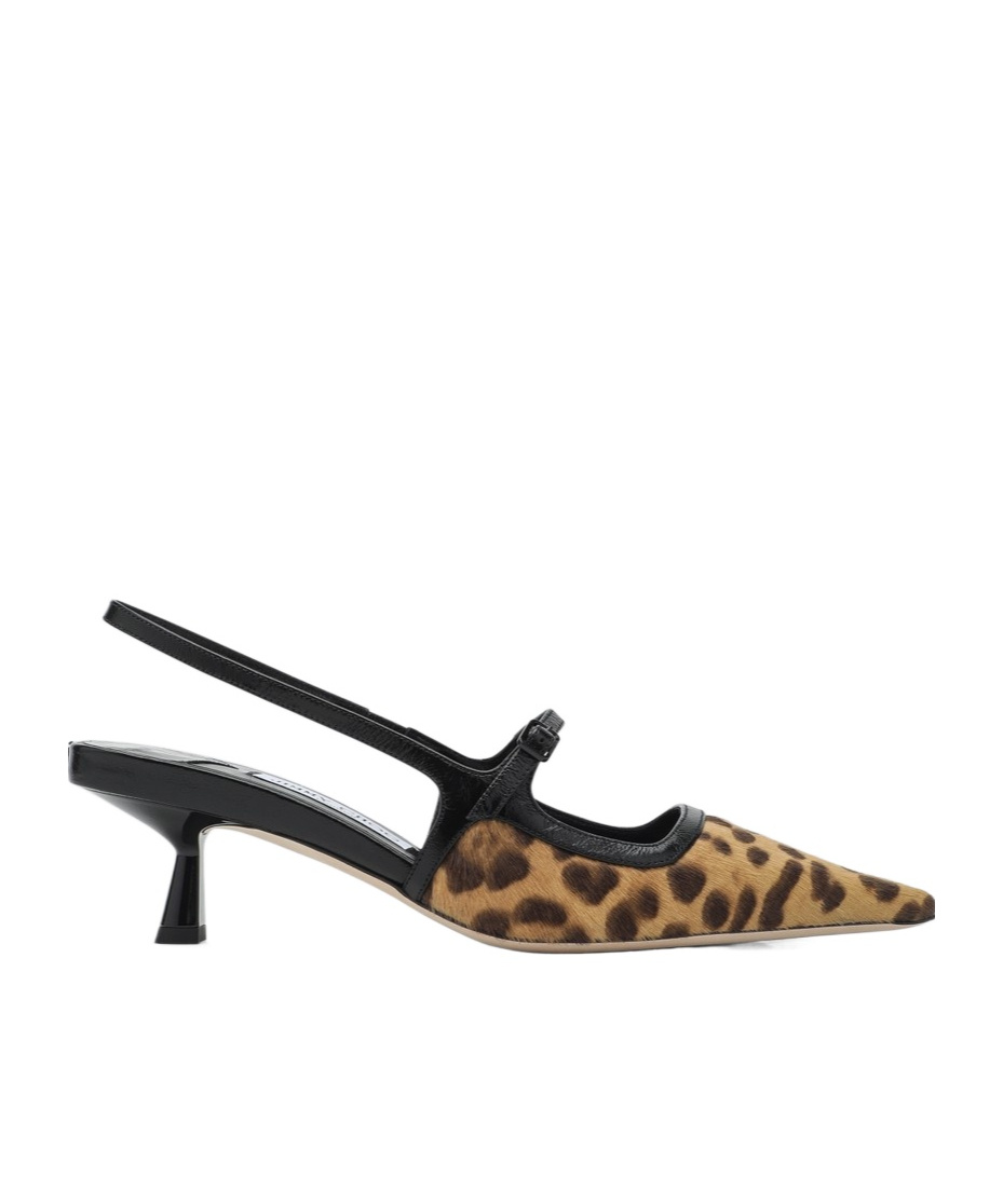 Jimmy Choo 'didi' Brown Slingback Pumps With Leopard Motif And Sculpted Heel