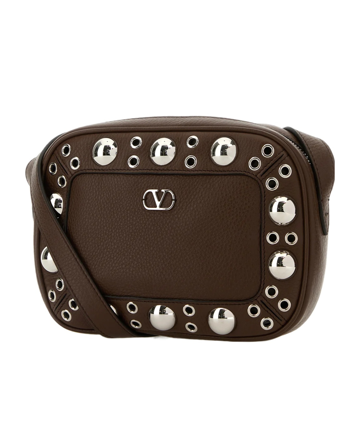 Valentino Garavani Dome-shaped Crossbody Bag With Metallic Eyelets And Adjustable Strap In Black