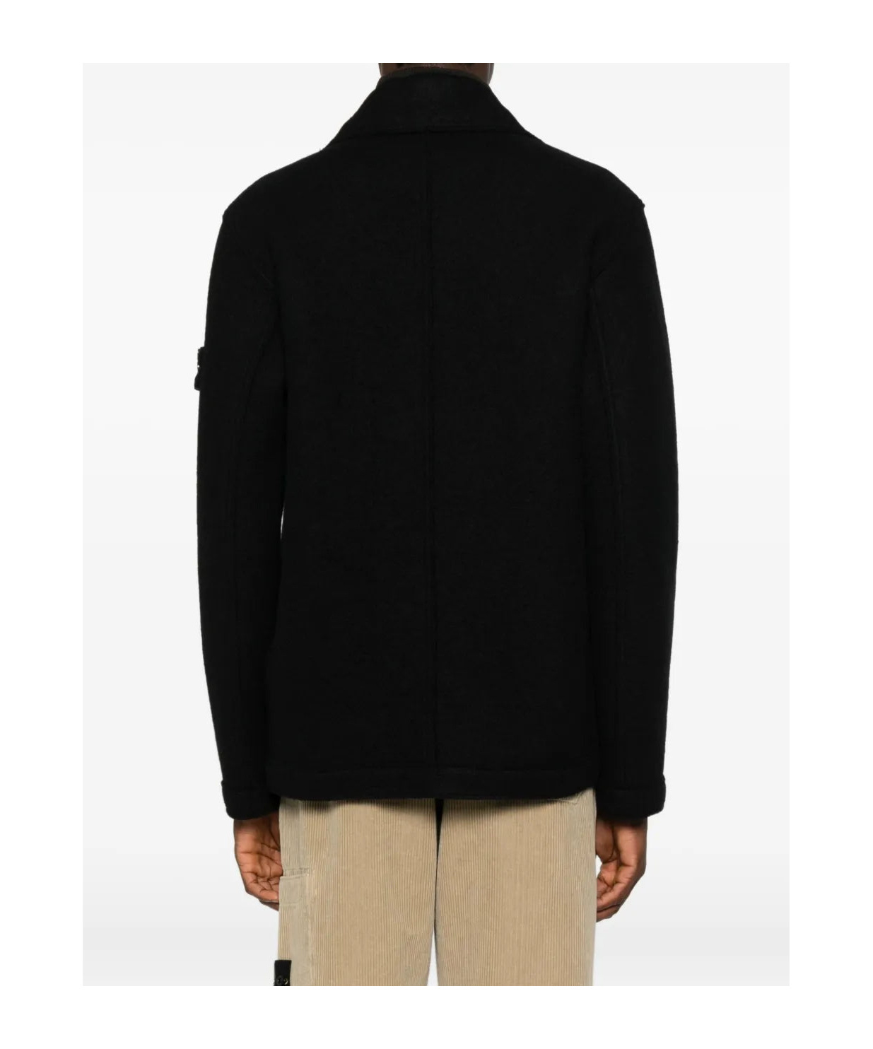 Stone Island Wool Peacoat In Black