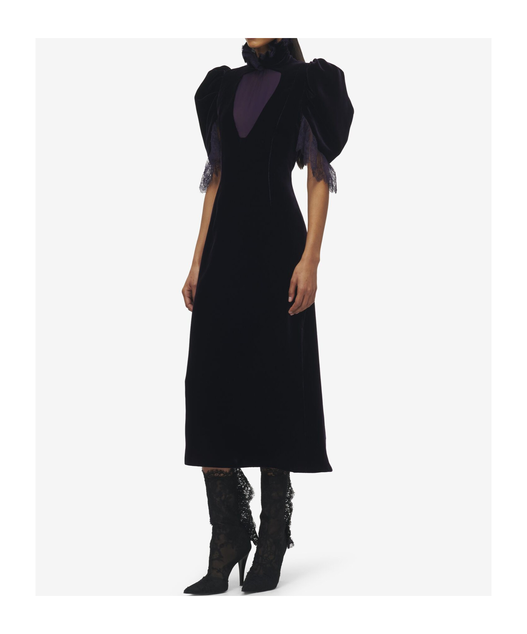 Alexander Mcqueen Chiffon And Lace-trimmed Velvet Midi Dress In Black