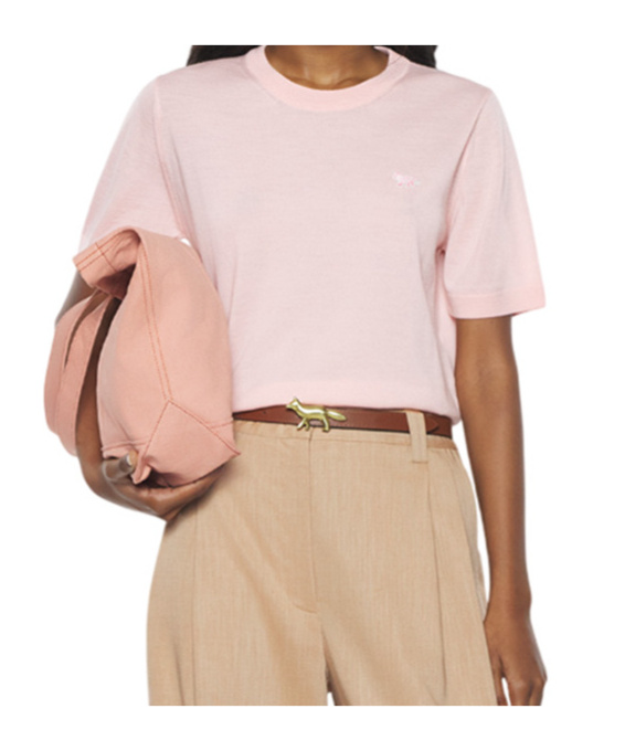 Maison Kitsuné Regular Short Sleeve Sweater With Fox Baby Patch In Pink