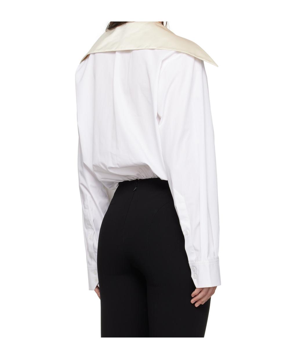 Mugler White Spiky Satin Collar Bodysuit In White