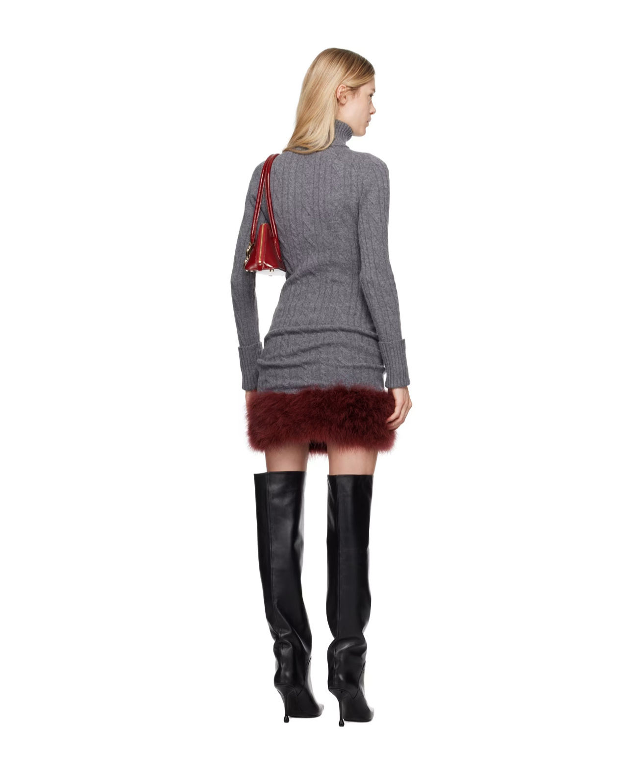 Blumarine Knitted High-necked Dress In Gray