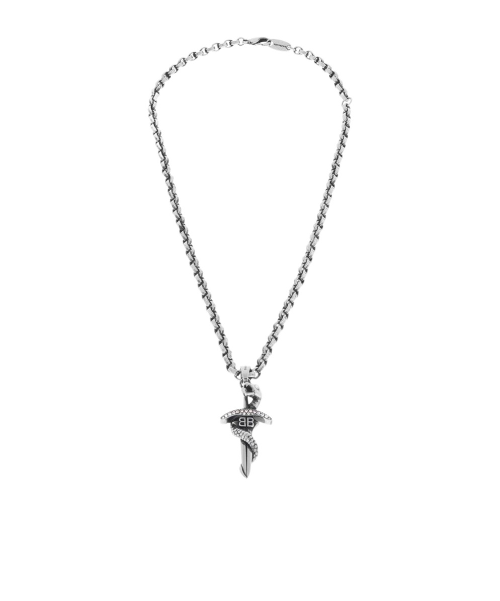 Balenciaga Goth Snake Necklace  In Antique Silver In Gray