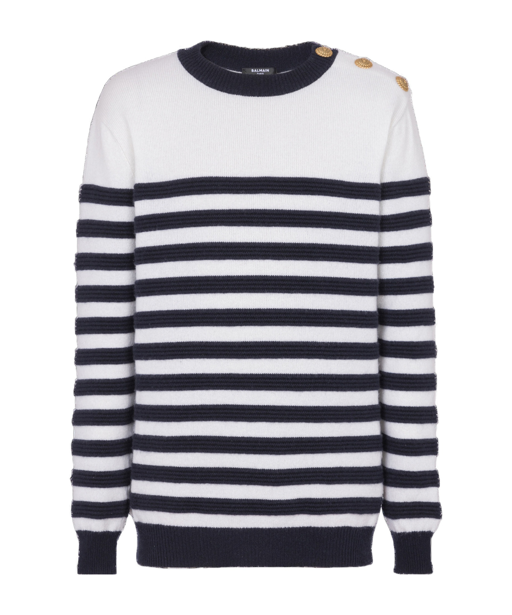 Balmain Button-detail Striped Cashmere Jumper In White