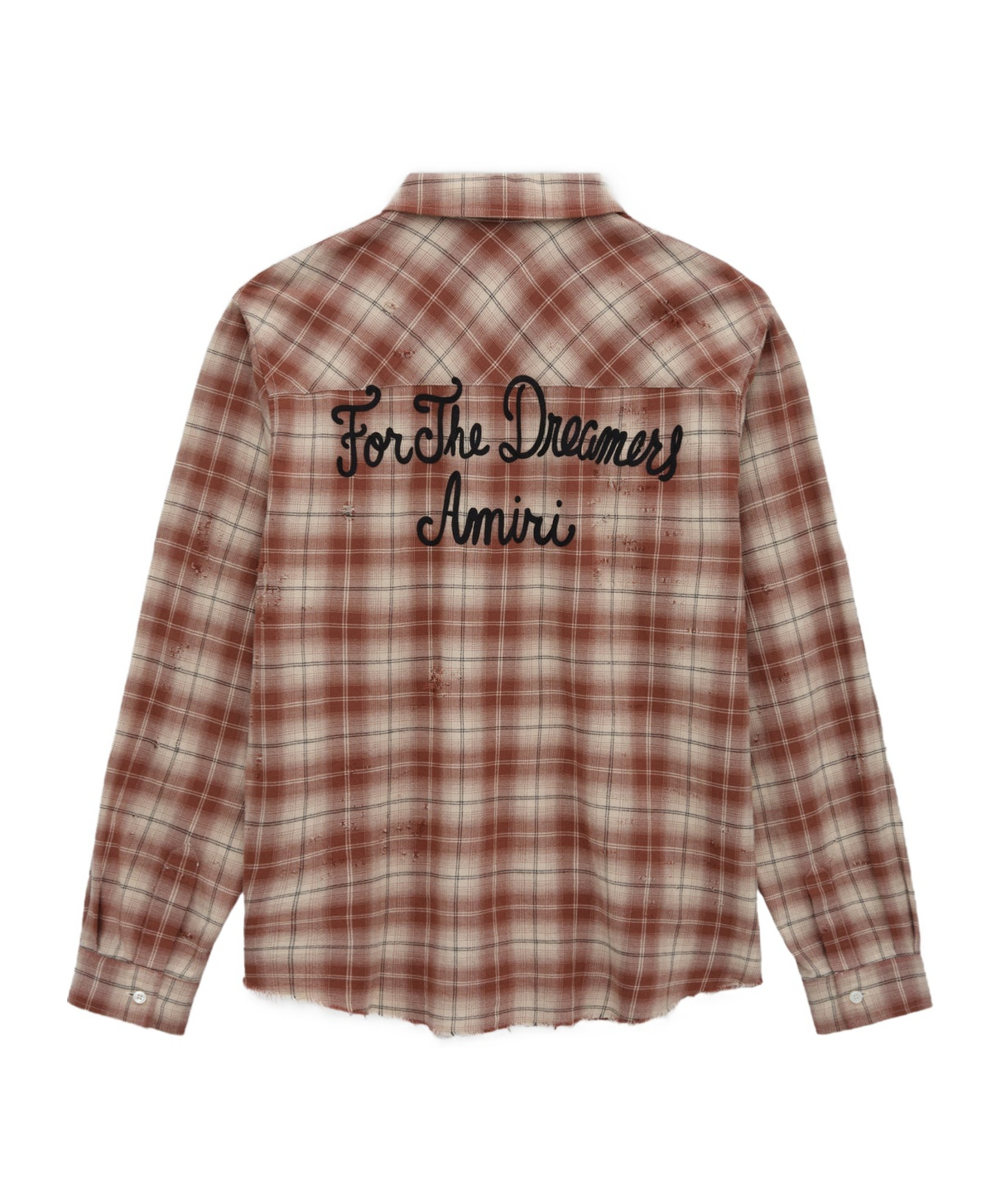 Amiri 'shotgun' Beige Shirt With Logo Print On Front And Rear And All-over Check Motif In Brown
