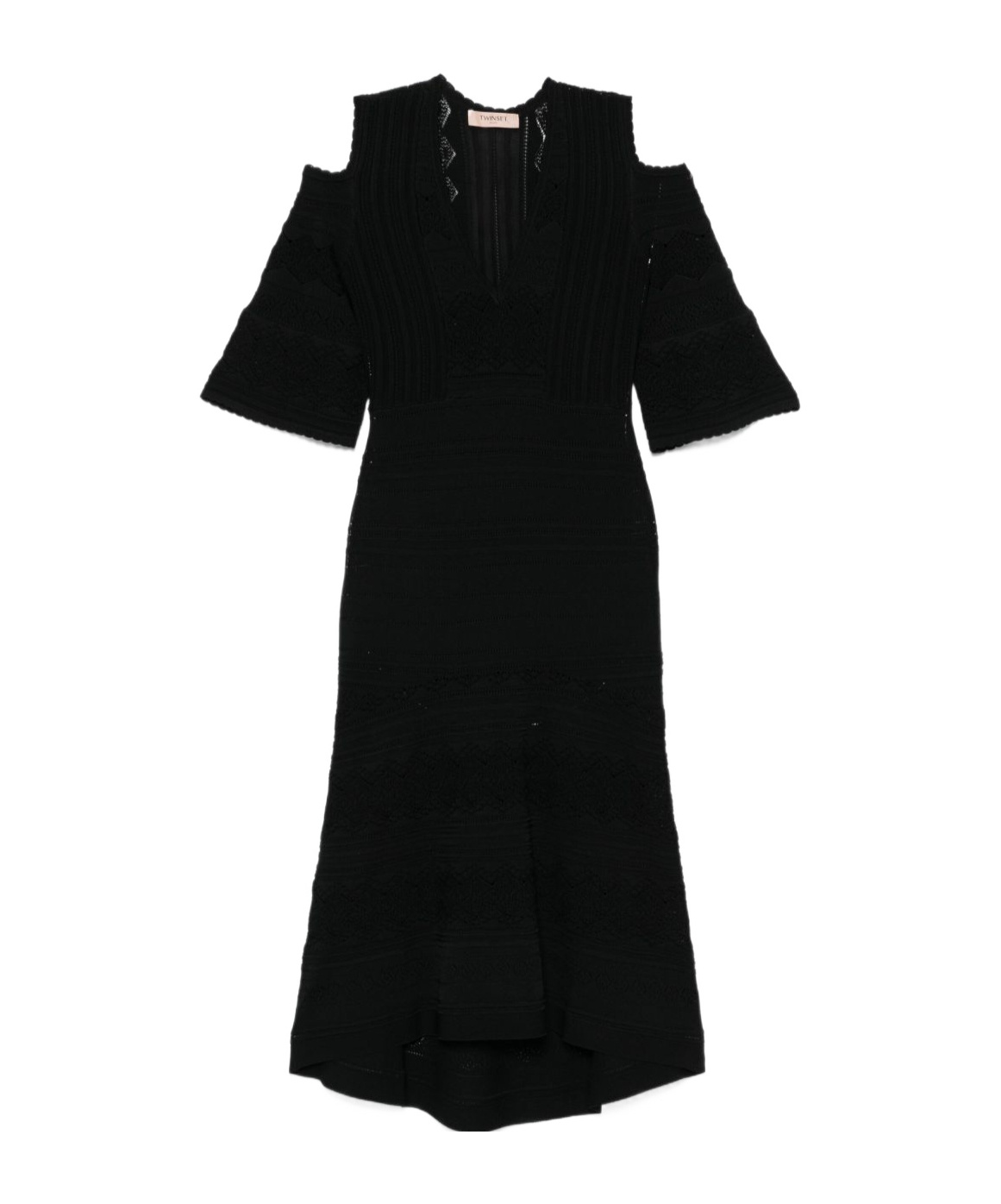 Twinset Twin-set Cut-out Black Dress With Flared Skirt In Black