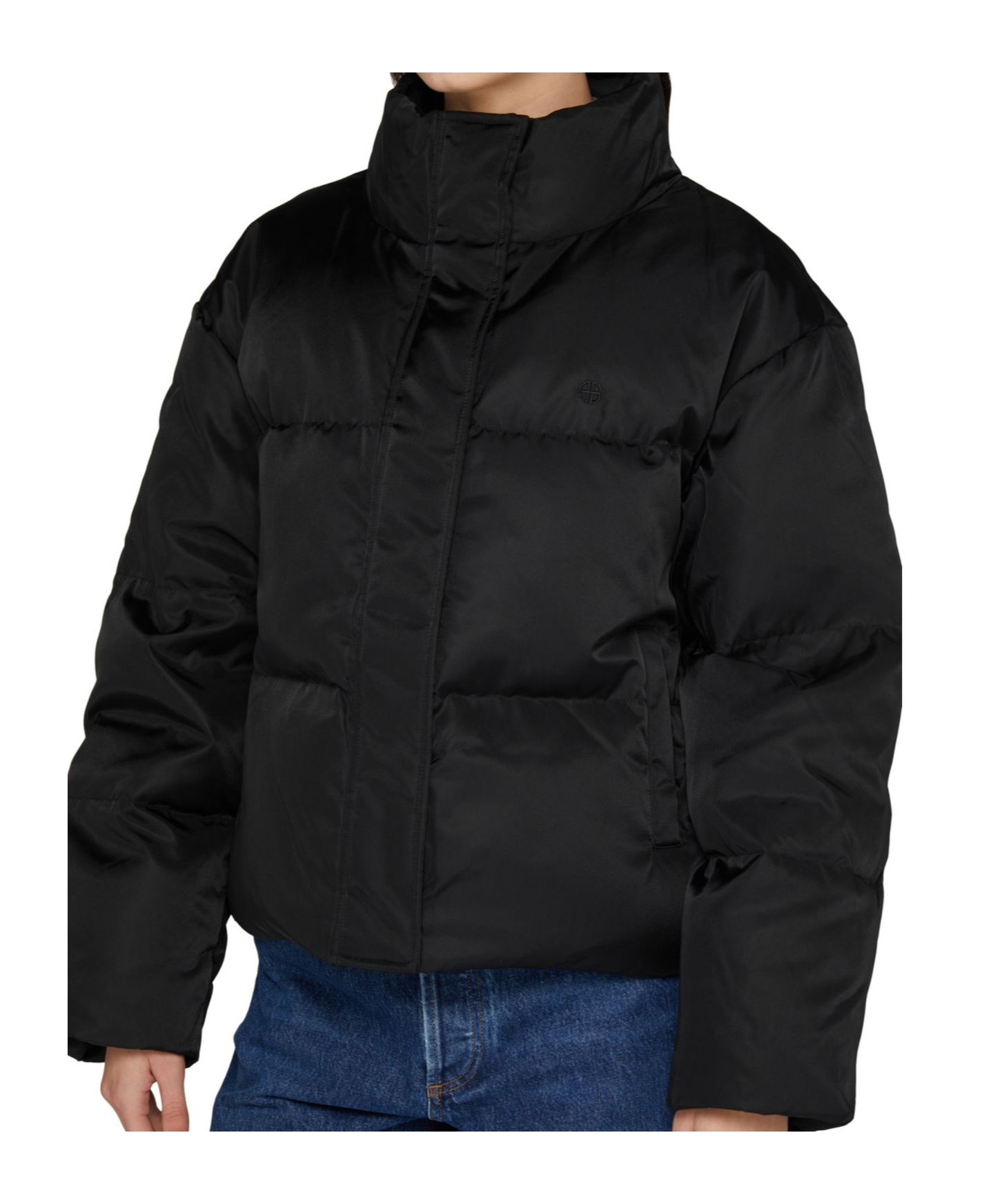 Shop Anine Bing Turtleneck Cotton Coat In Black