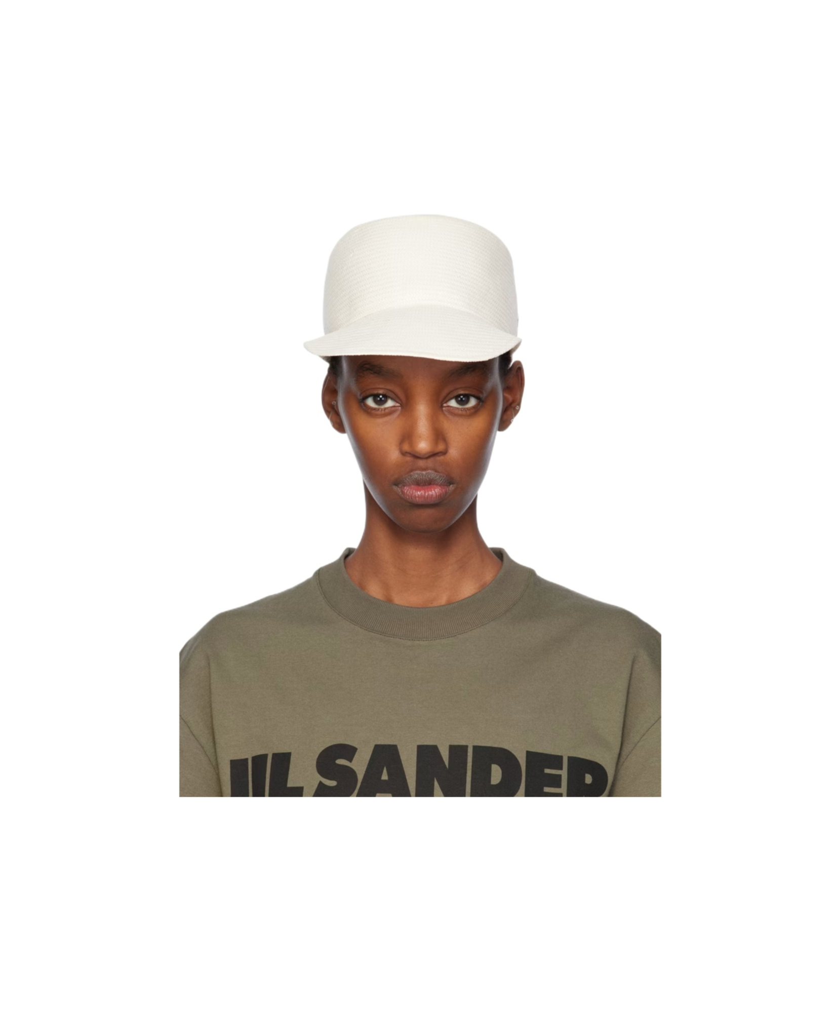 Jil Sander White Paper Herringbone Twill Cap