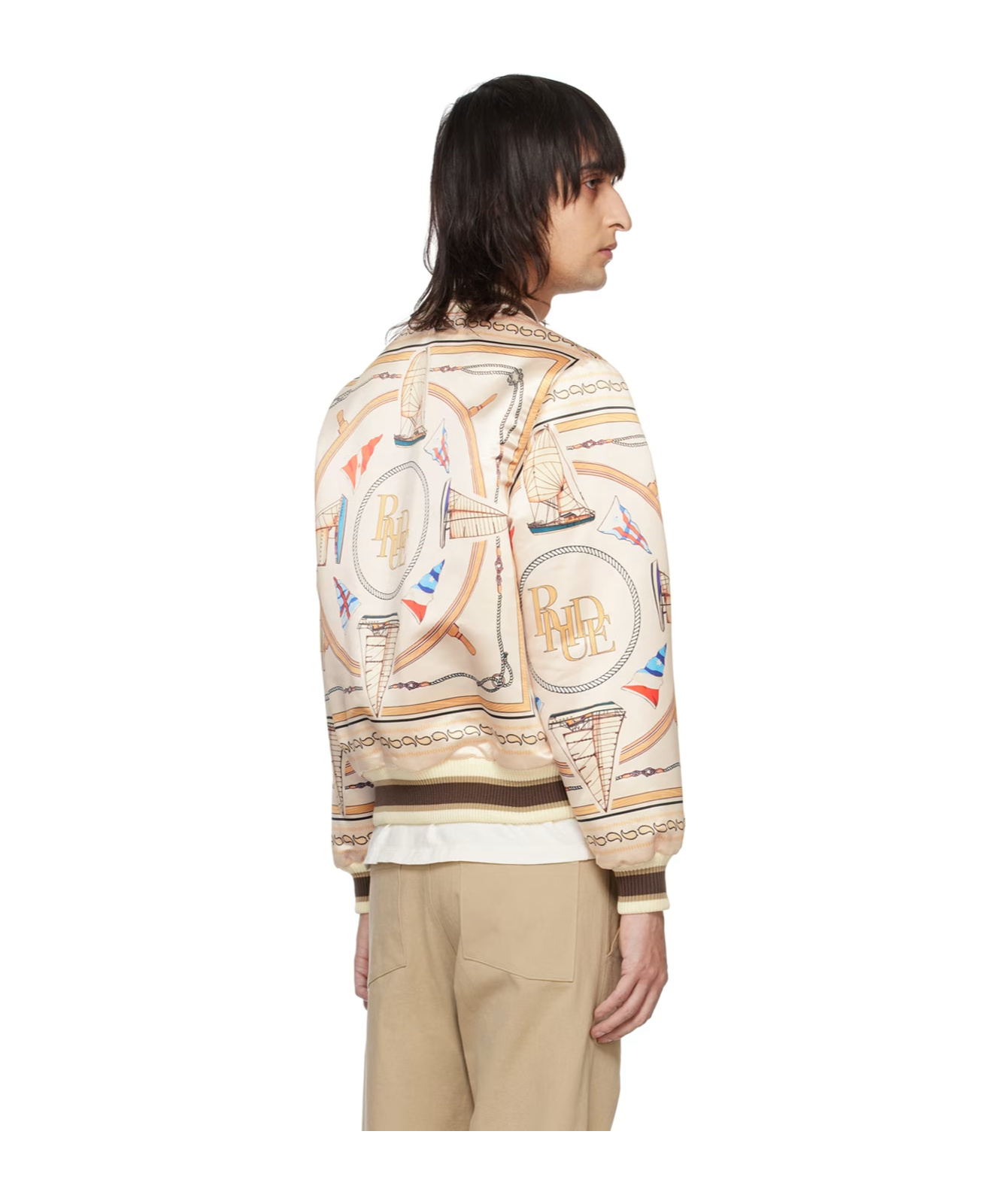 Rhude X Nautica Satin Bomber Jacket In White