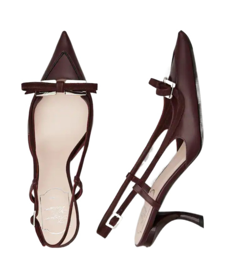 Roger Vivier Virgule Slingback Pumps In Leather In Burgundy
