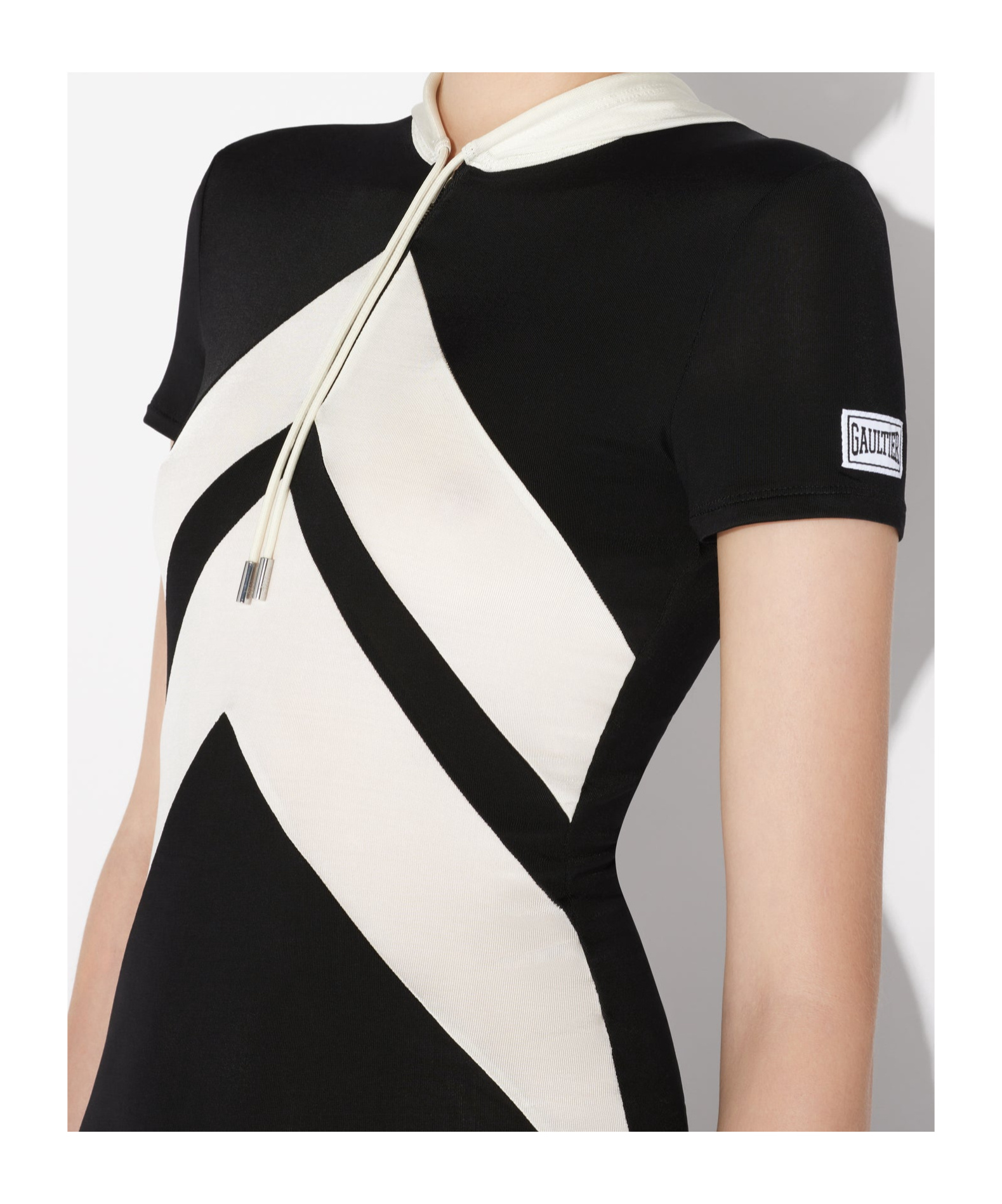 Shop Jean Paul Gaultier Chevron-patterned Hooded T-shirt In Black