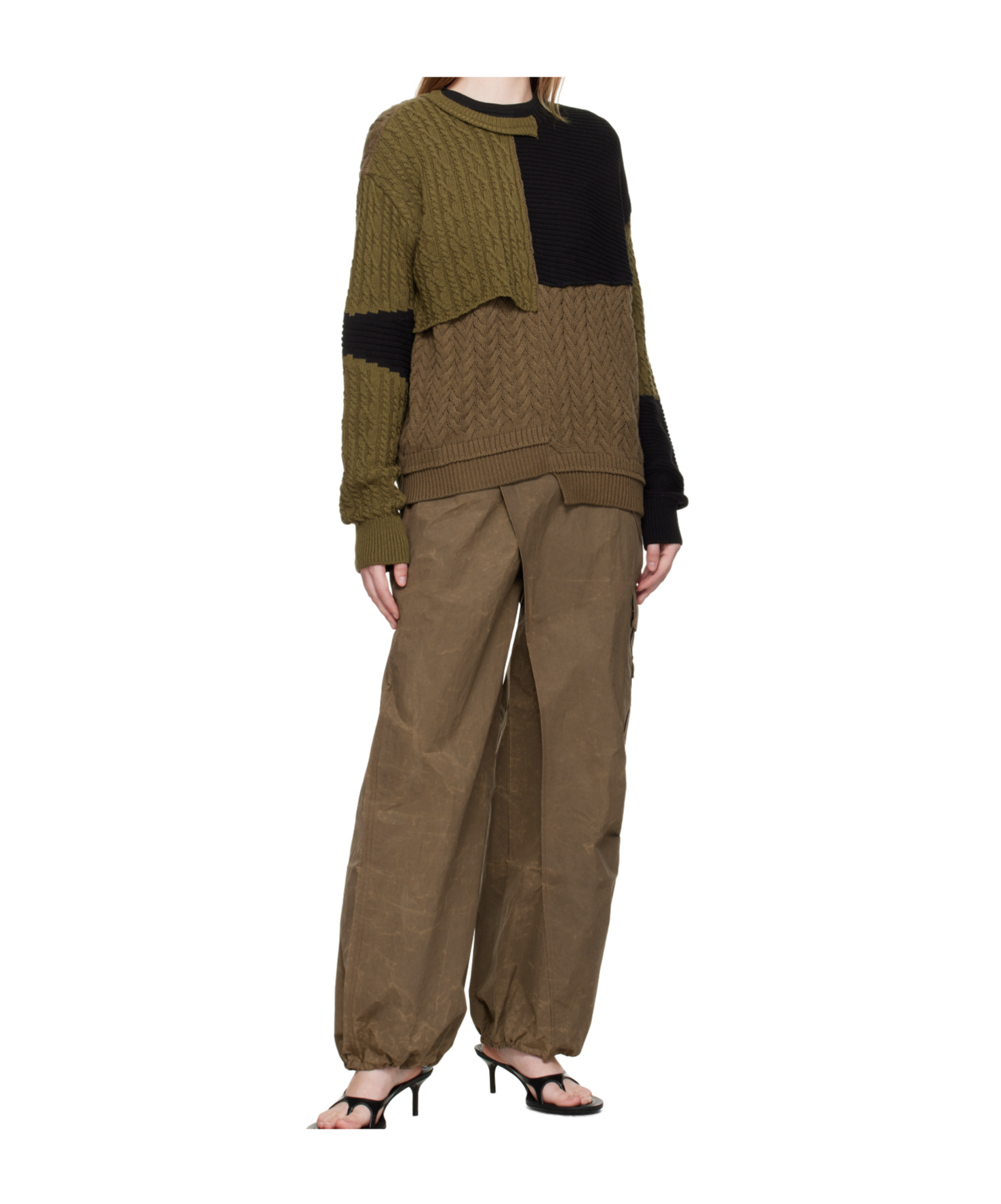Andersson Bell Patchwork Asymmetric Crew Neck Sweater In Brown