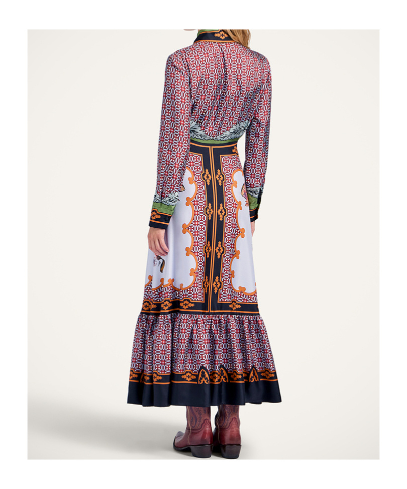 La Doublej Long-sleeved Patterned Silk Midi Day Dress In Pink