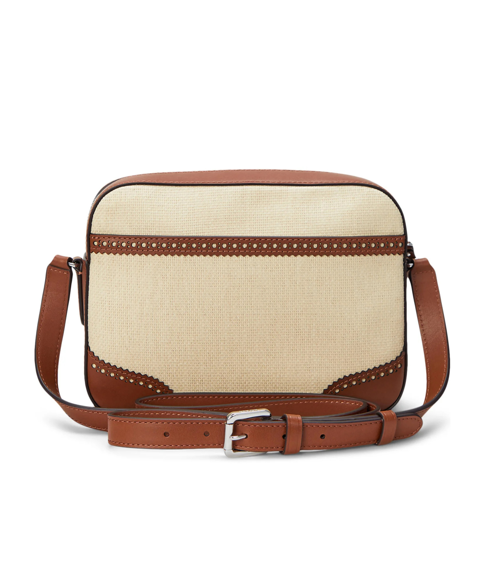 Ralph Lauren Leather-trimmed Logo-plaque Tote Bag In Brown