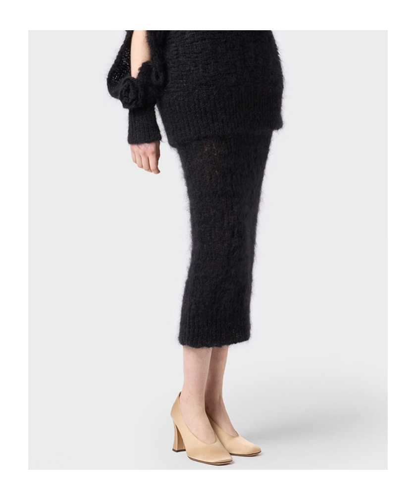 Blumarine Chunky-knit Midi Skirt In Black