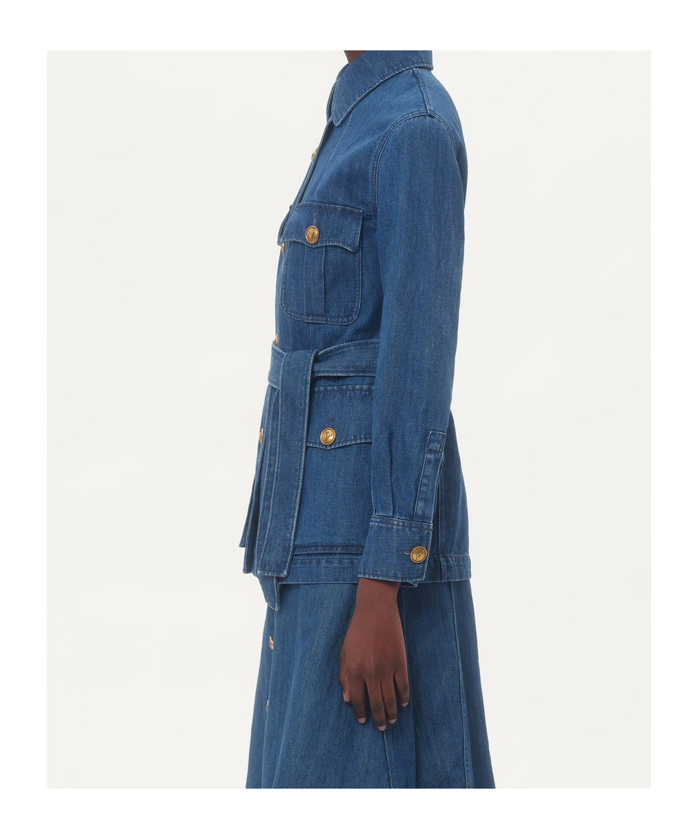 Valentino Garavani Women Solid Sahariana In Denim In Blue