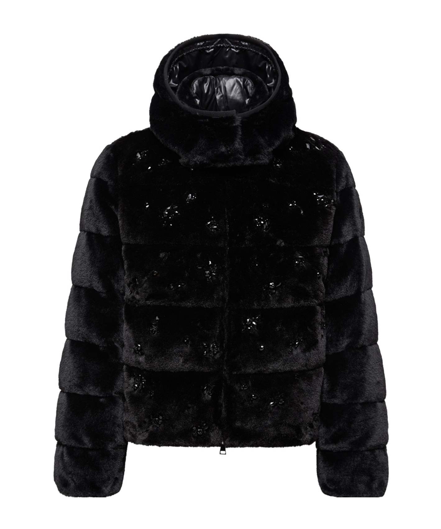 Moncler Andronne Sequin-embroidered Hooded Short Down Jacket In Black