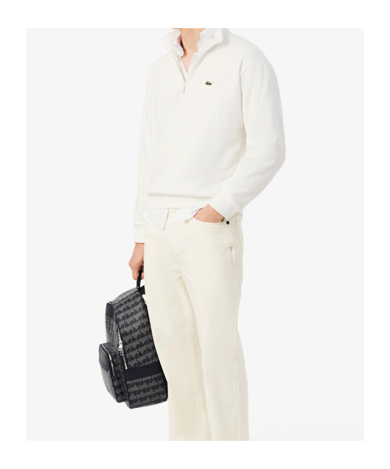Lacoste Logo-patch Half-zip Sweatshirt In White