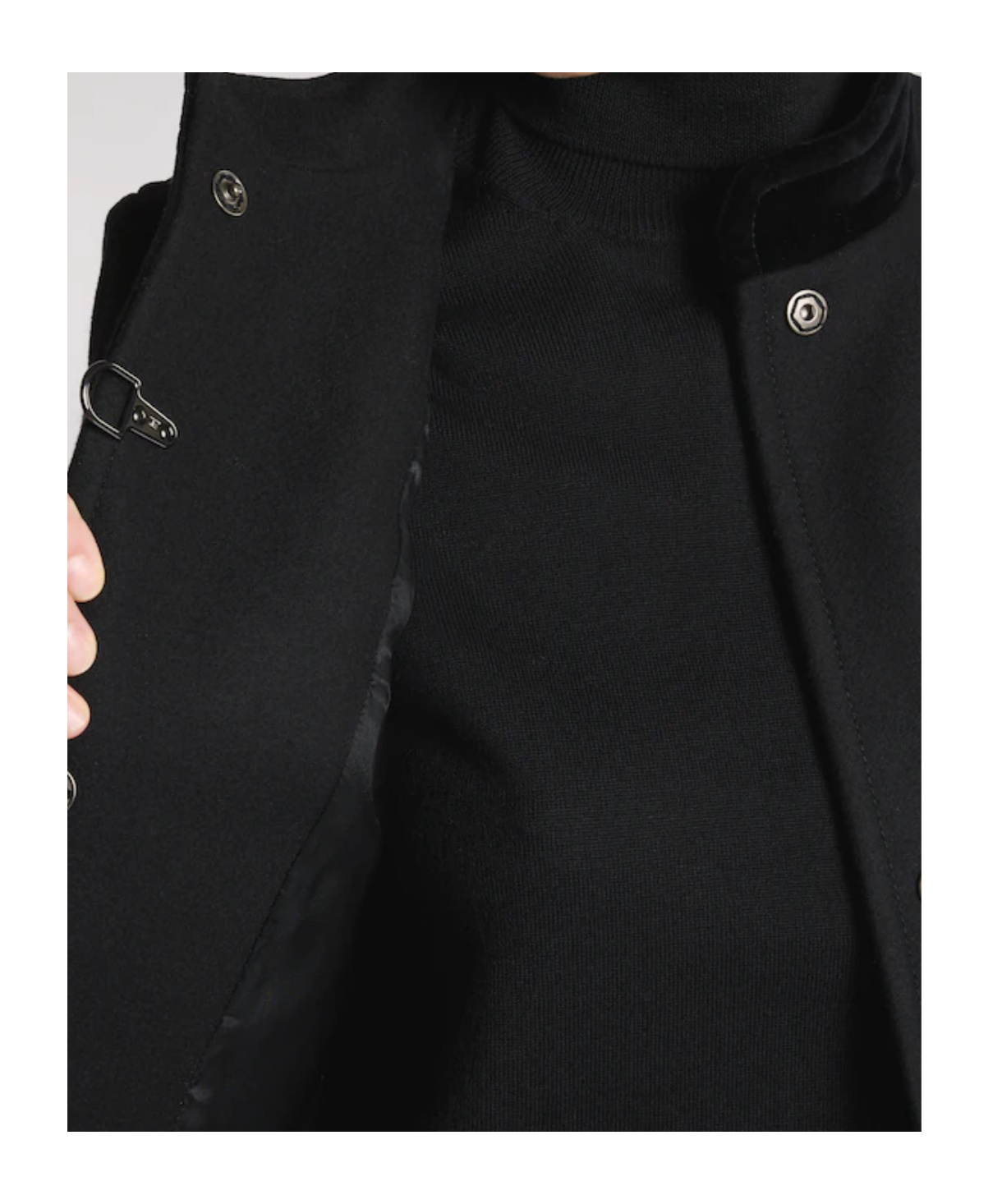 Fay Structured Black Coat With Velvet Accents And High Collar In Black