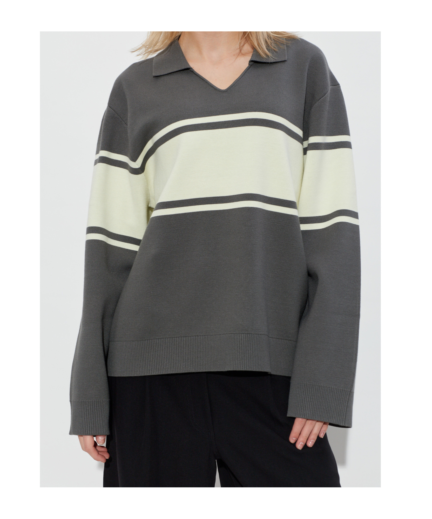 Samsoe & Samsoe Saanne Striped Collared Sweatshirt In Gray