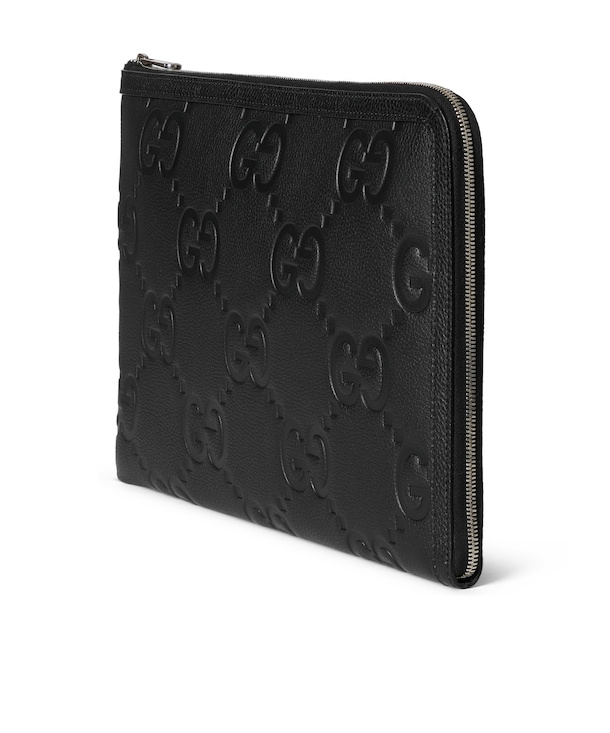 Gucci Jumbo Gg Leather Clutch Bag In Black