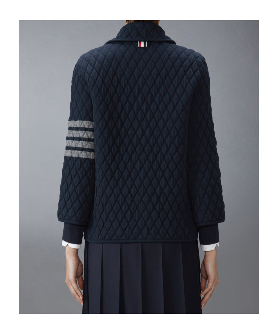 Thom Browne Navy Quilted Knit Merino Wool 4-bar Work Jacket In Blue