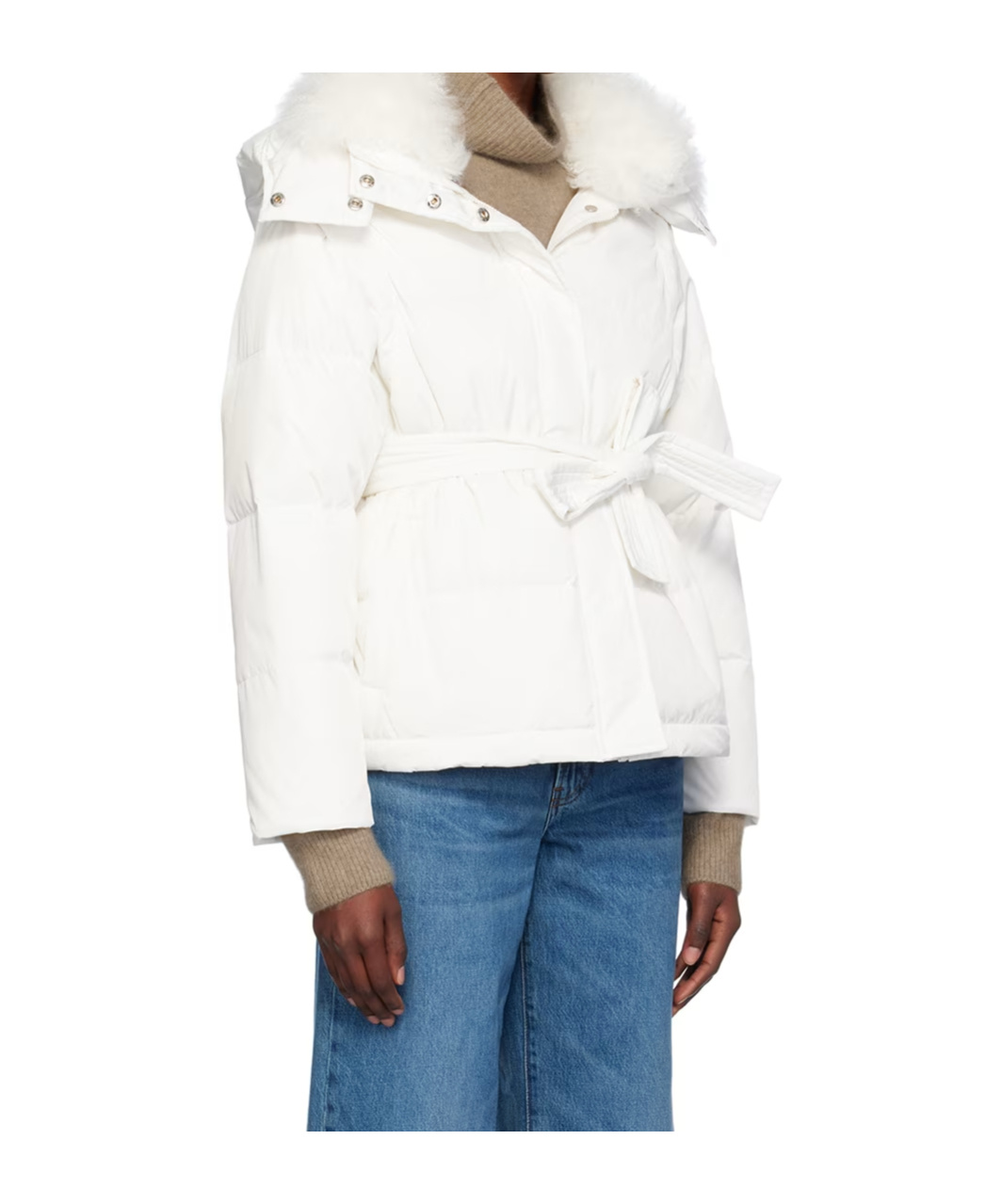 Shop Yves Salomon Quilted Zipper Down Jacket In White