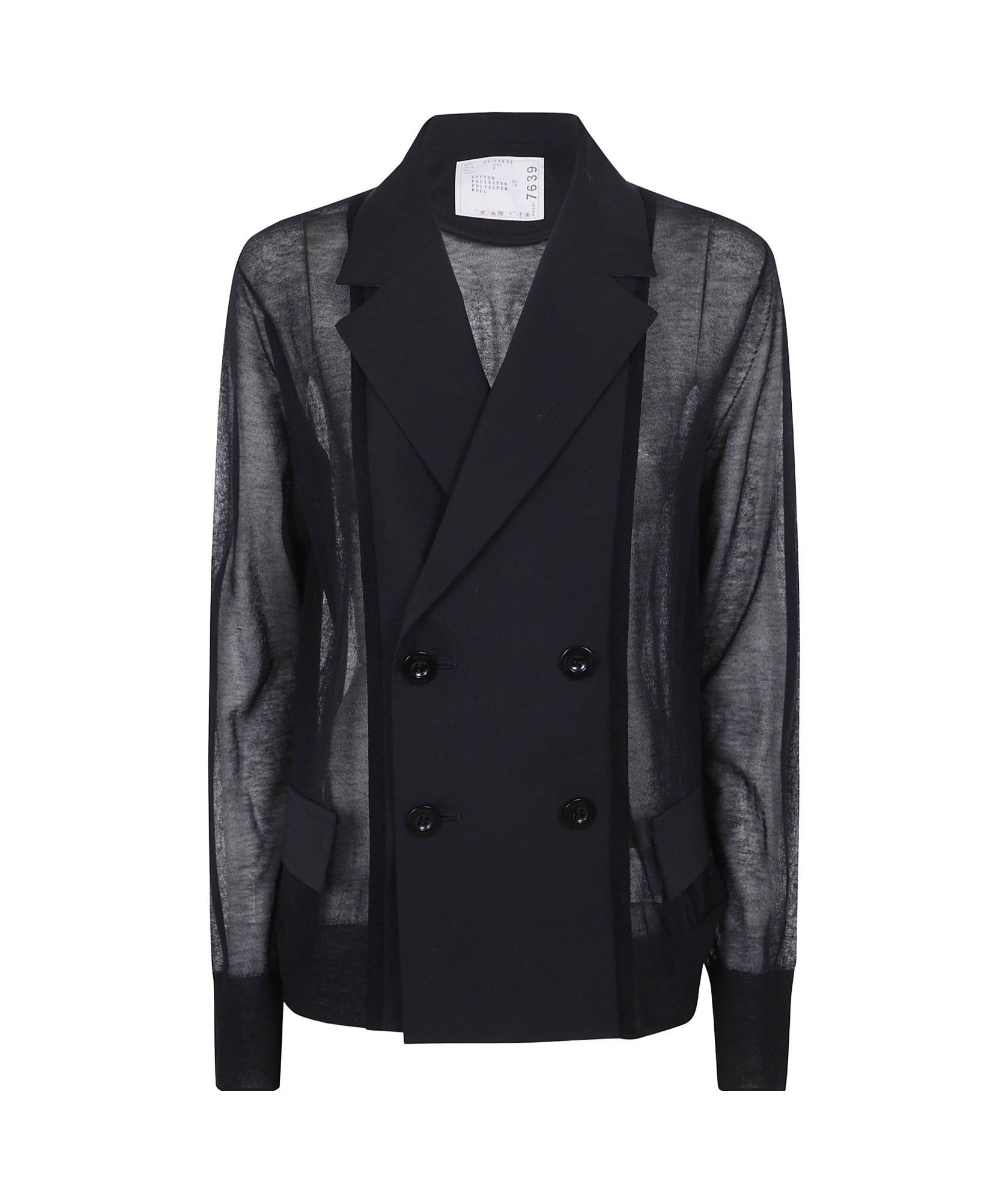 Sacai Semi-transparent Blazer Jacket In Black