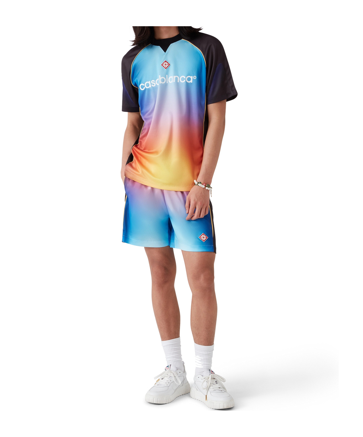 Casablanca Mesh Gradient Football T-shirt With Contrast Piping In Multicolor