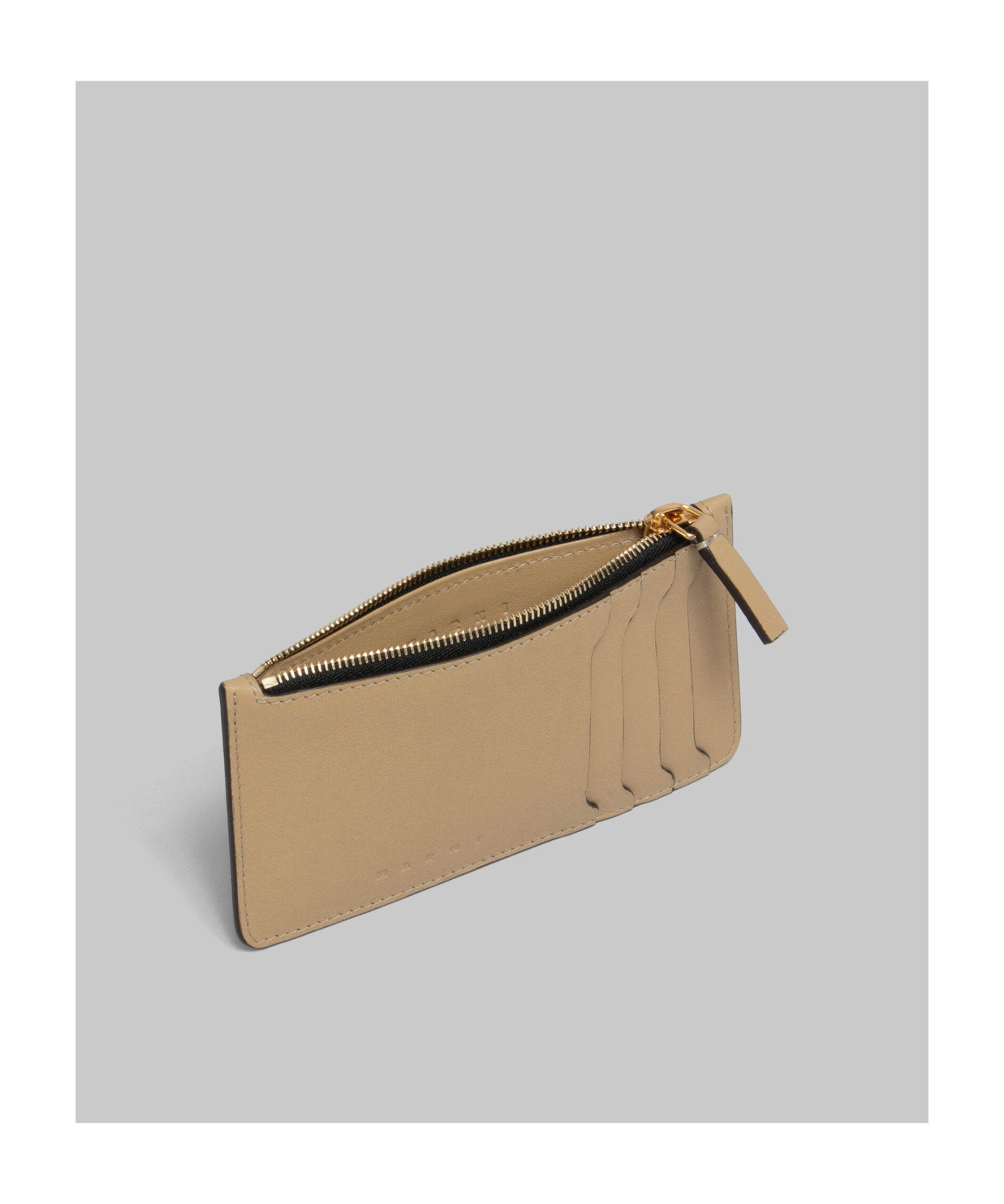 Marni Zipped Leather Card Case In Nude