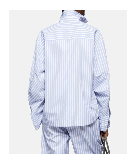 Attico Blue And White Striped Oversized Cotton Shirt In White