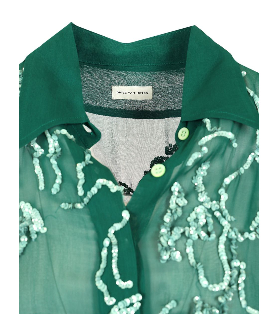 Dries Van Noten Embellished Semi-sheer Shirt In Green