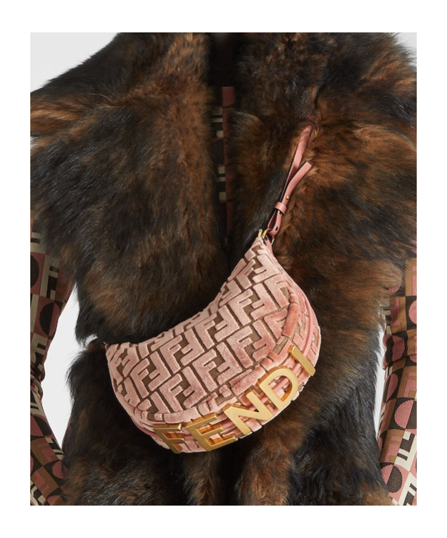 Fendi Graphy Mini Hobo Bag In Ff Jacquard Velvet In Pink