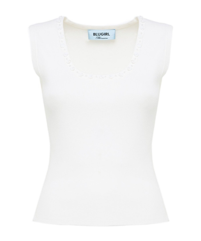 Shop Blugirl Floral-appliqué Tank Top And Cardigan Set In White