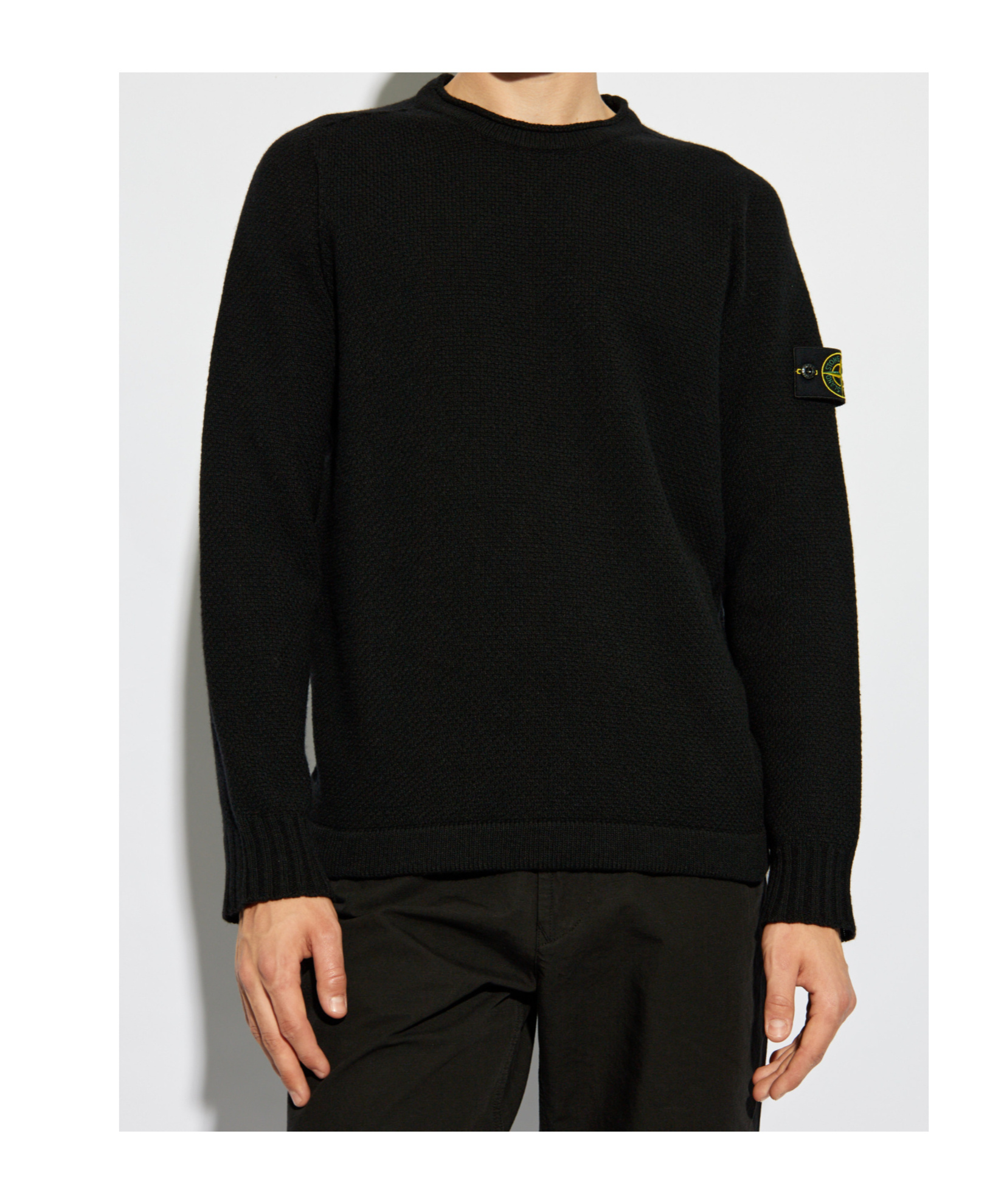 Stone Island Cotton Sweatshirt With Removable Logo Patch In Black