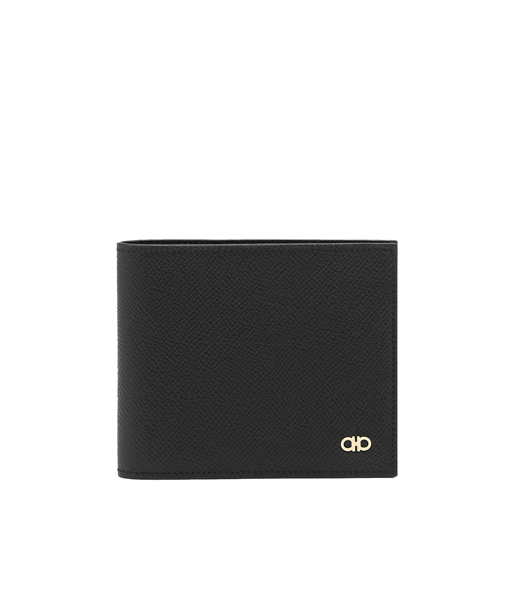 Ferragamo Gancini Bi-fold Wallet In Grained Leather In Black