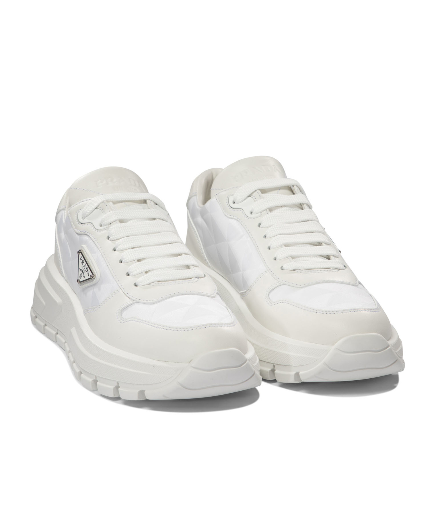 Prada Triangle-logo Lace-up Sneakers In White