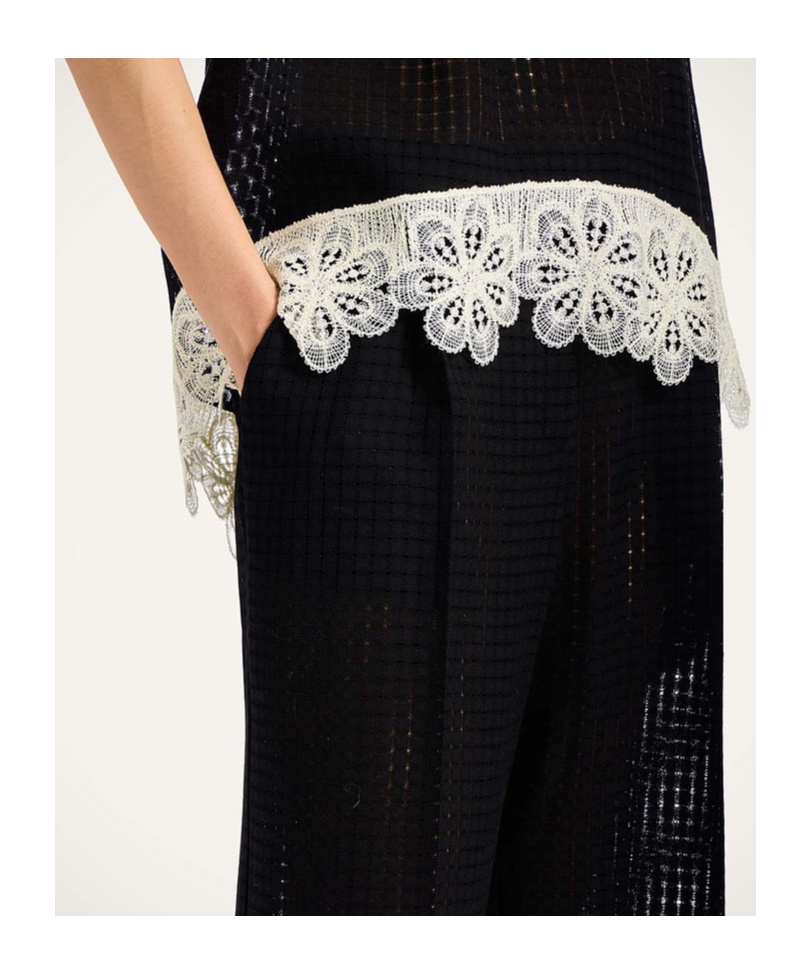 La Doublej Grid-pattern Cotton Trousers In Black