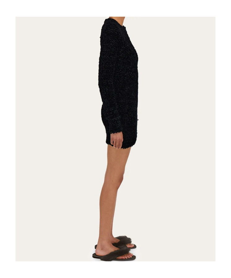 Ferragamo Astrakhan-effect Long-sleeve Mini Dress In Black
