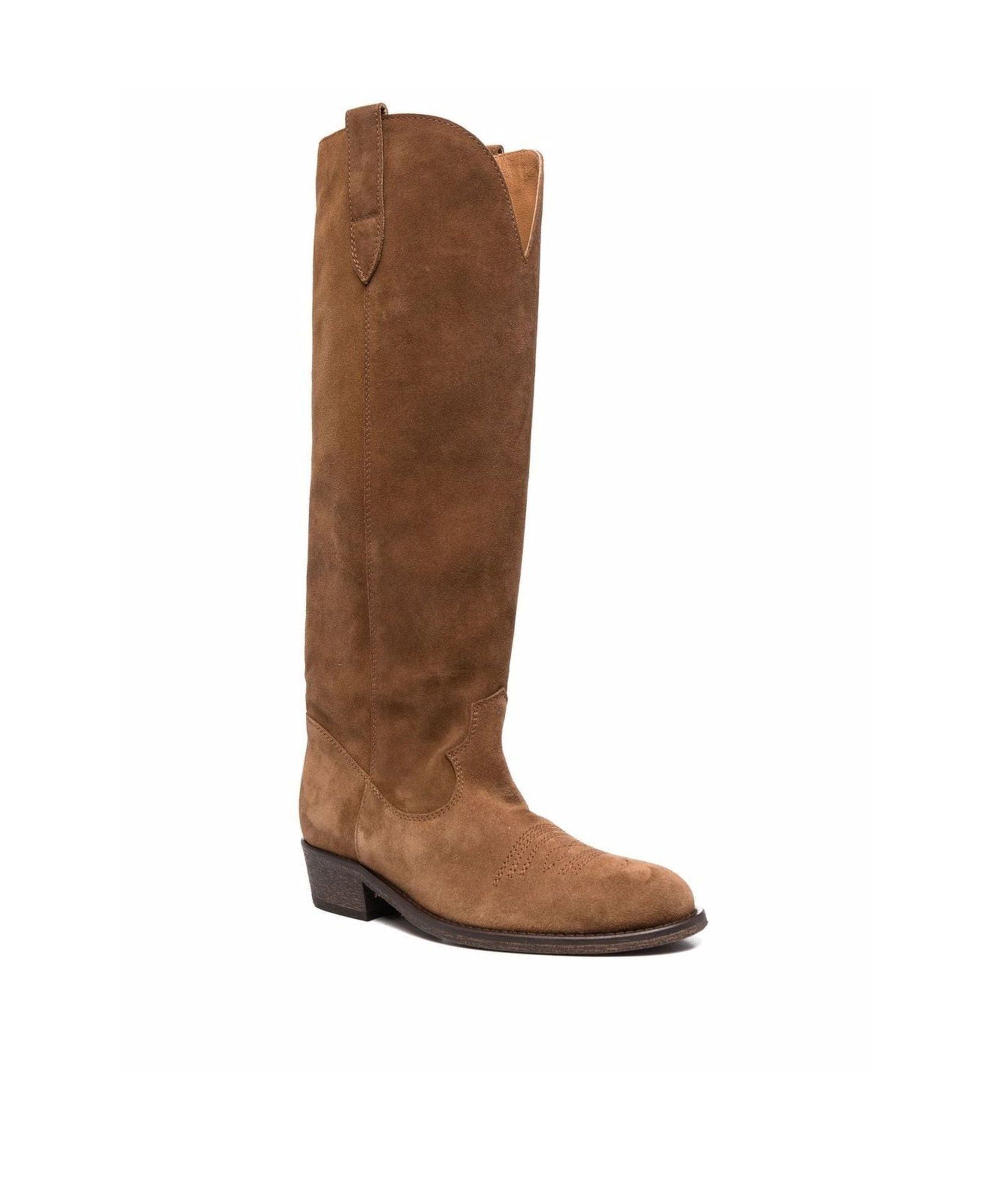 Via Roma 15 Almond Toe Camel-brown Leather Suede Boots In Brown