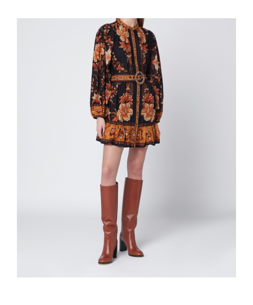 Farm Rio Black Majestic Garden Mini Dress In Brown