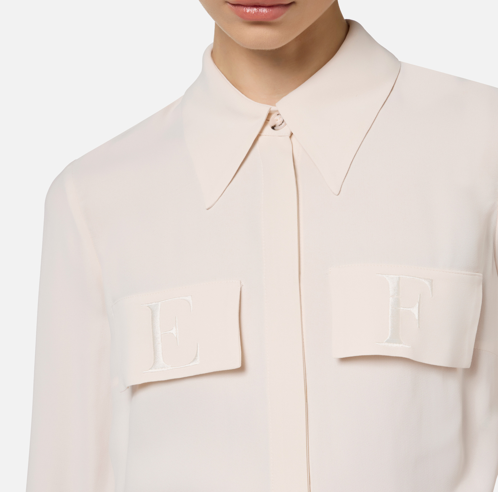 Elisabetta Franchi White Viscose Shirt With Classic Collar In Pink