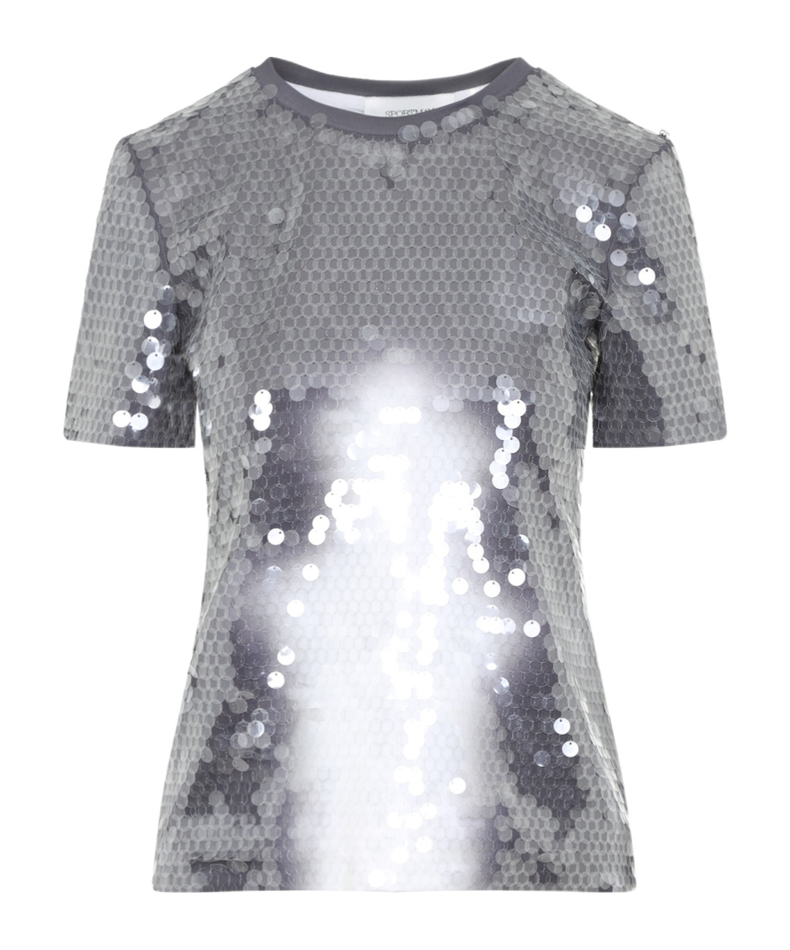 Sportmax Fitted Grey T-shirt With Hexagonal Sequin Detailing In Gray