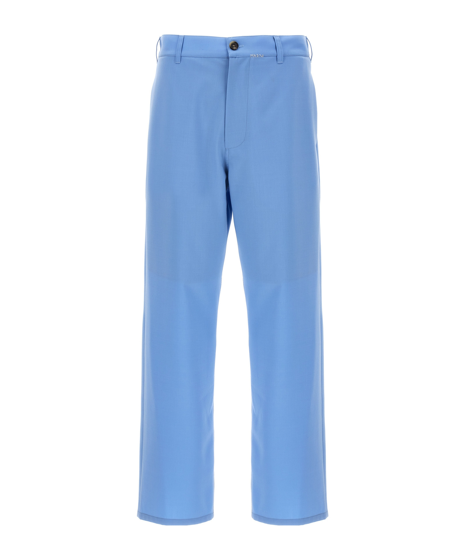 Shop Marni Mending-logo Straight-leg Trousers In Blue