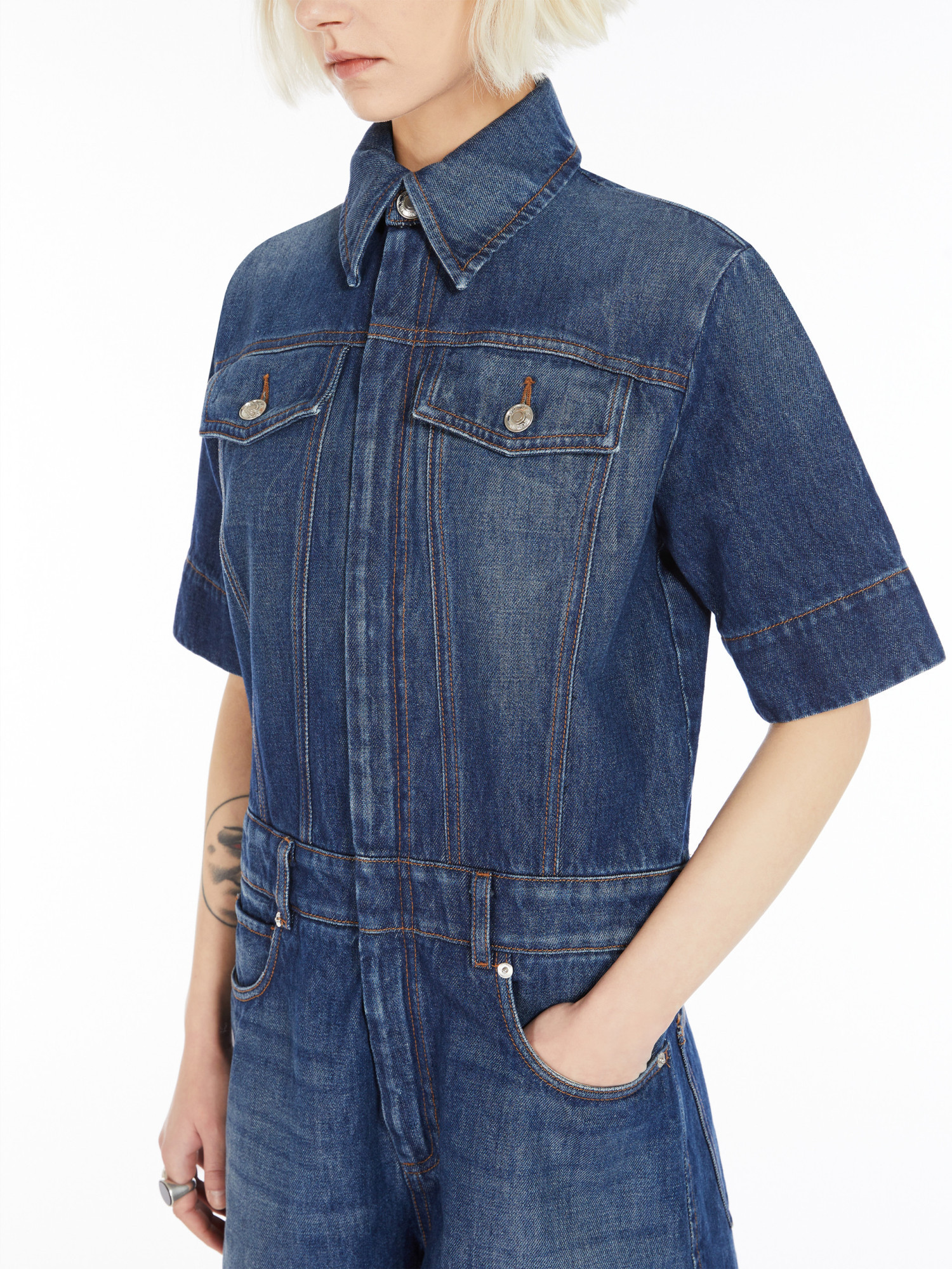 SPORTMAX SHORT-SLEEVED DENIM JUMPSUIT 