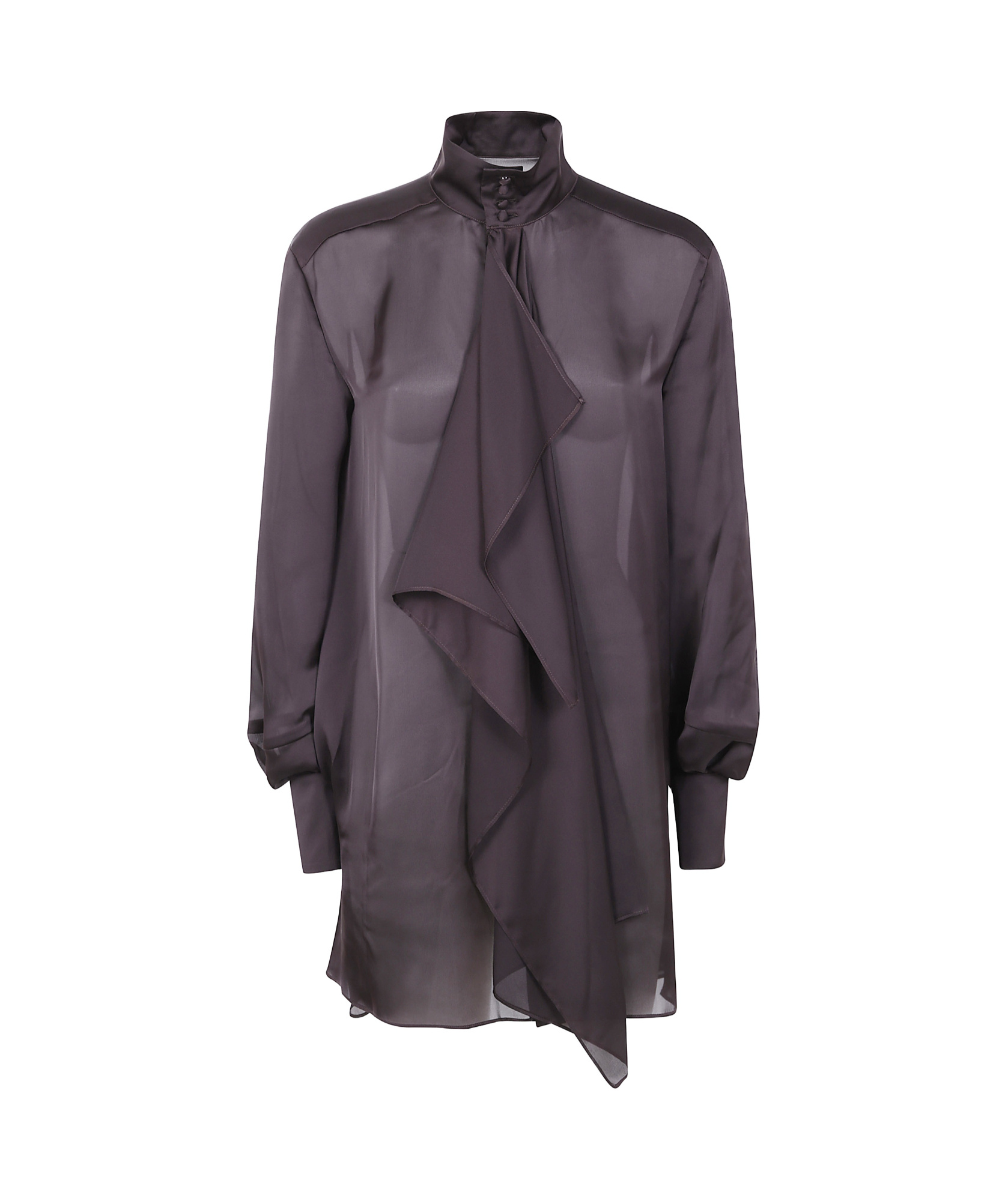 Sacai Draped Sheer High Neck Long Sleeve Dress In Purple